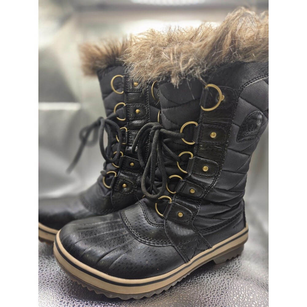 Sorel Women's Tofino II Waterproof Snow Boots Black Stone Faux Fur Lined Size 7
